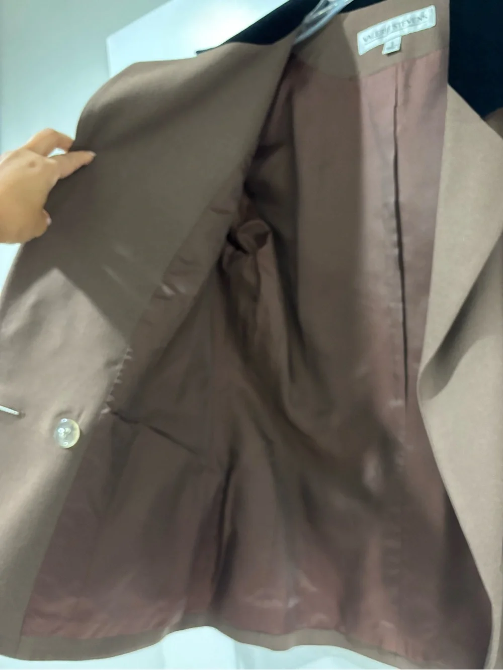 Valerie Stevens Brown Double-Breasted Blazer with Black Collar